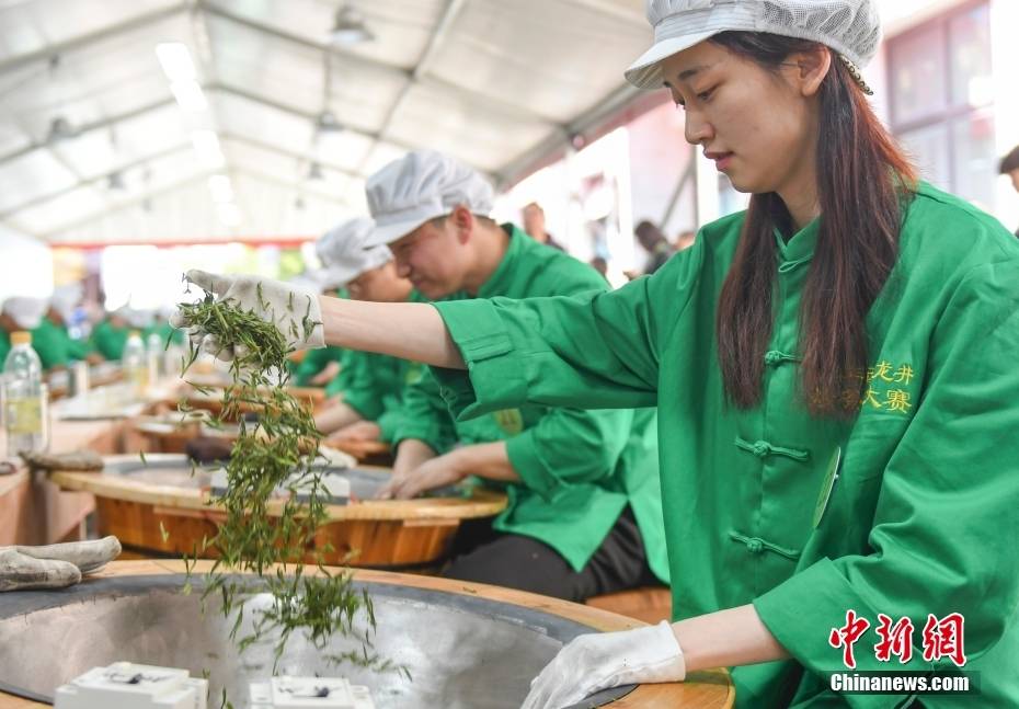 浙江杭州：西湖龙井茶炒茶王大赛举行