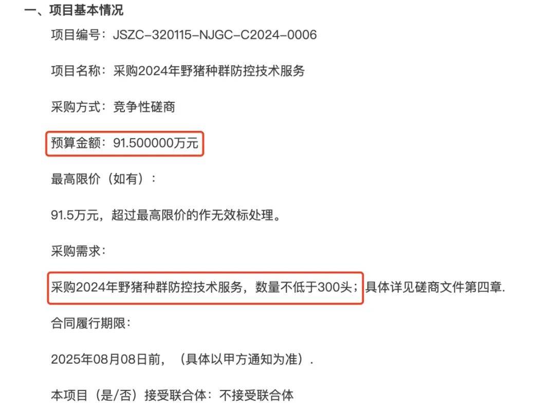 91.5万元打300头野猪<strong></p>
<p>千倍币</strong>，南京一企业中标后弃标，知情人：人手不够