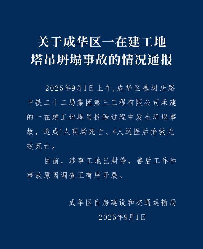 成都成华区：中铁二十二局一在建工地塔吊坍塌致5人遇难<strong></p>
<p>xrp</strong>，涉事工地已封停